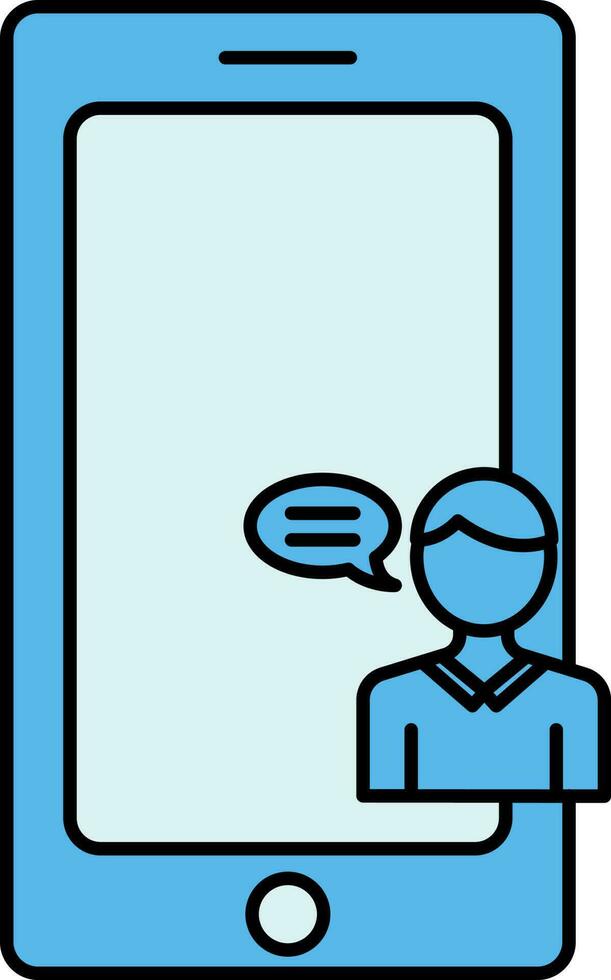 User Chat In Smartphone In Blue Color. vector