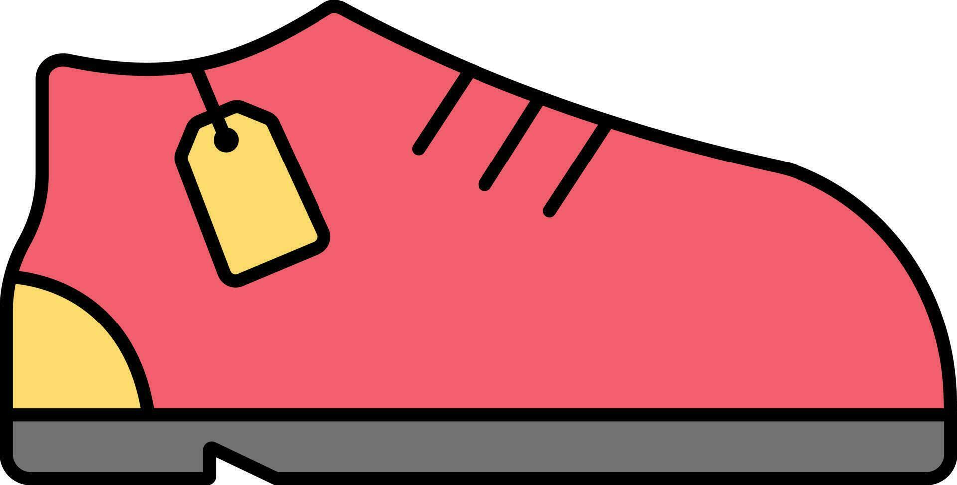 colgar etiqueta con Deportes Zapatos icono en rojo y amarillo color. vector