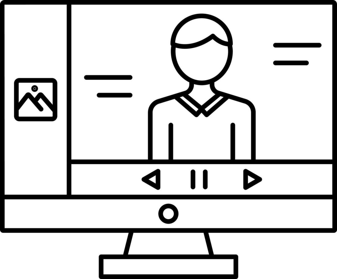 Line Art Illustration of Online Video Play In Desktop Icon. vector