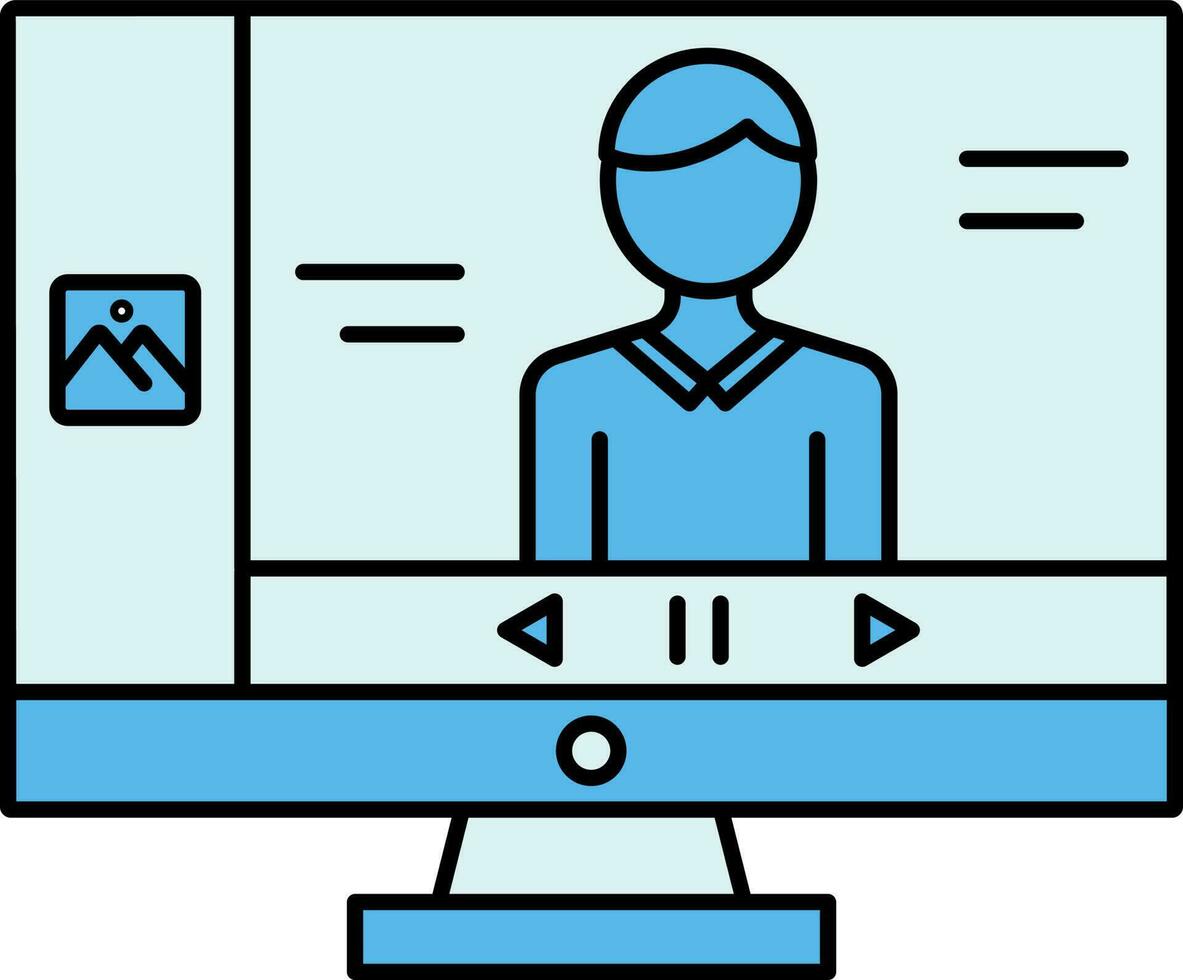 azul color en línea vídeo jugar en escritorio icono. vector