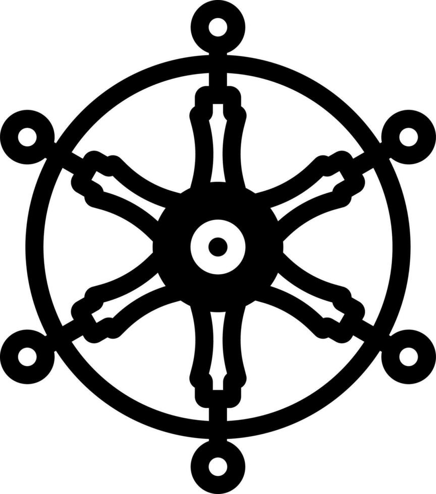 Vector Illustration Of Dharma Wheel In Black And White Color.