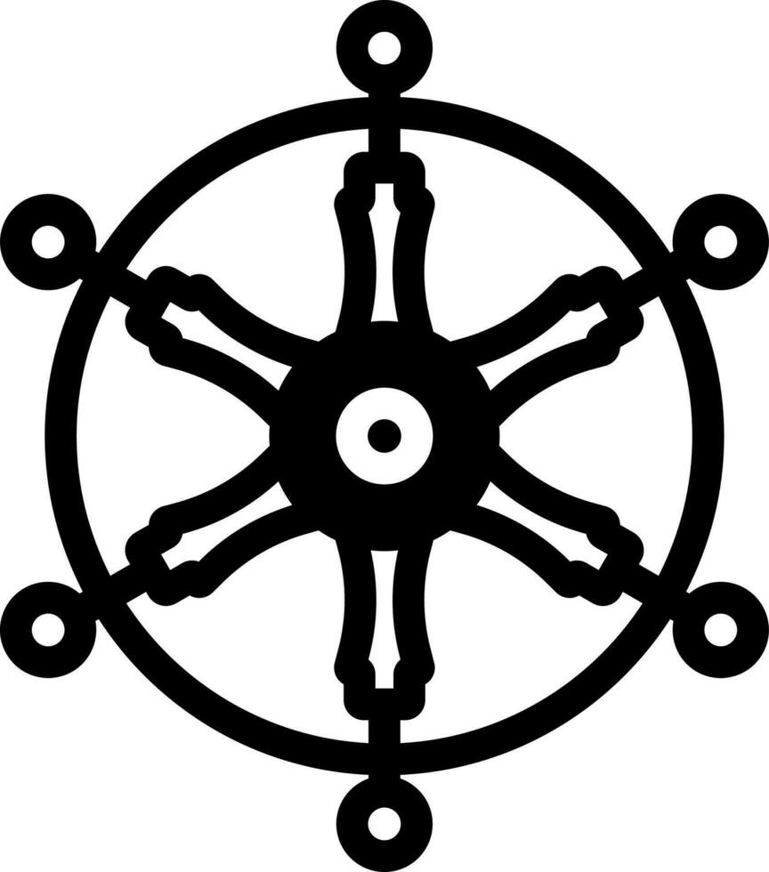 Vector Illustration Of Dharma Wheel In Black And White Color.