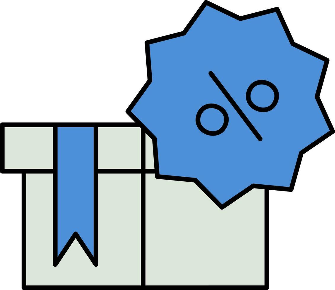 Gift Box With Percentage Tag Icon In Blue And Gray Color. vector