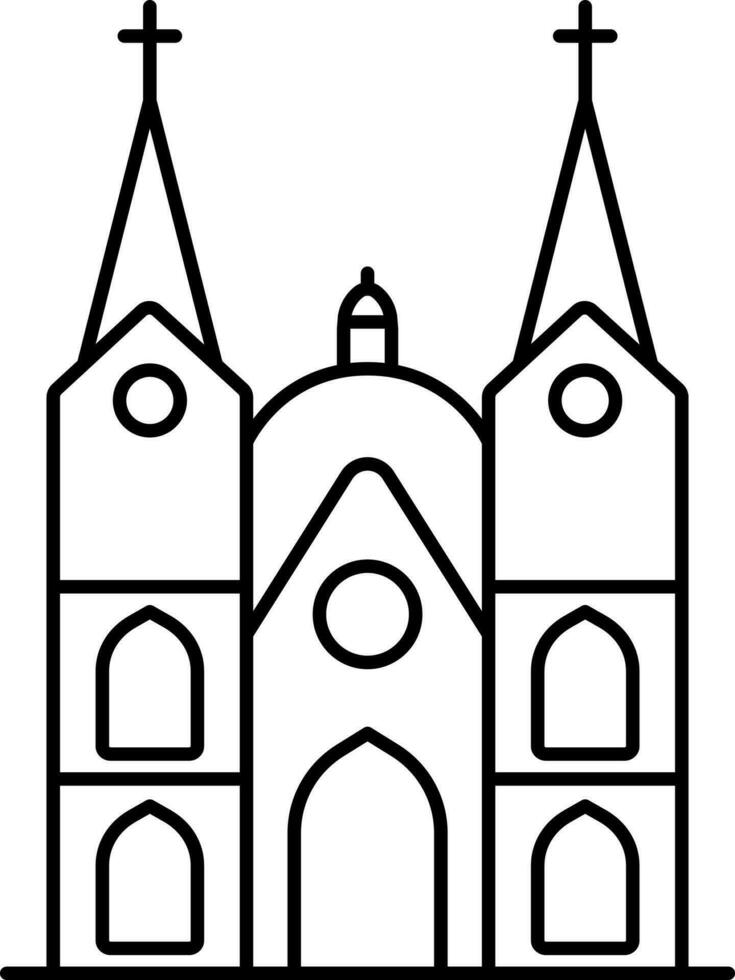 Flat Style Church Icon in Line Art. vector