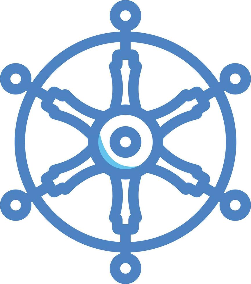 Vector Illustration Of Dharma Wheel In Blue Color.