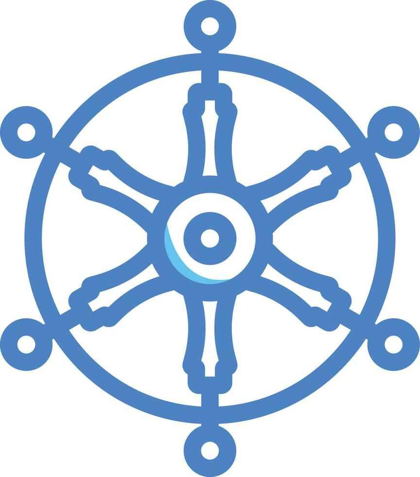 Vector Illustration Of Dharma Wheel In Blue Color.