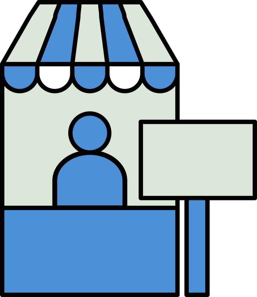 Shopkeeper Icon In Blue And Gray Color. vector