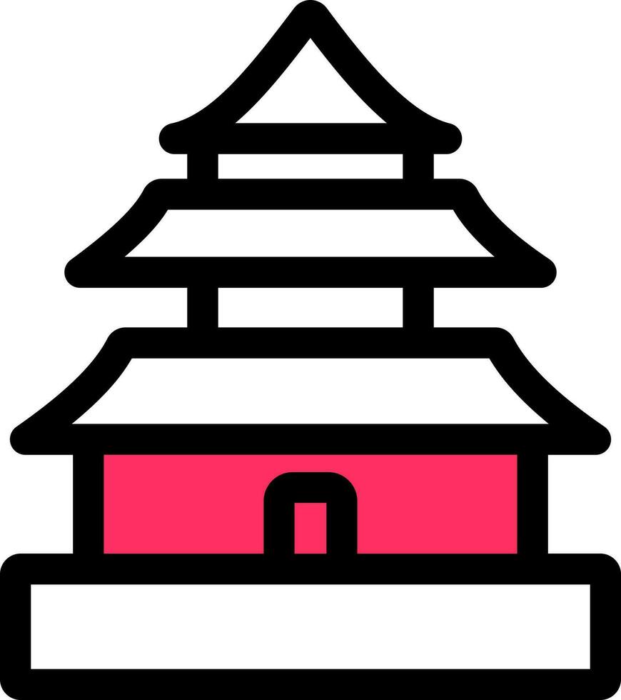 Vector Illustration Of Buddhist Temple Or Pagoda Icon In Pink And White Color.