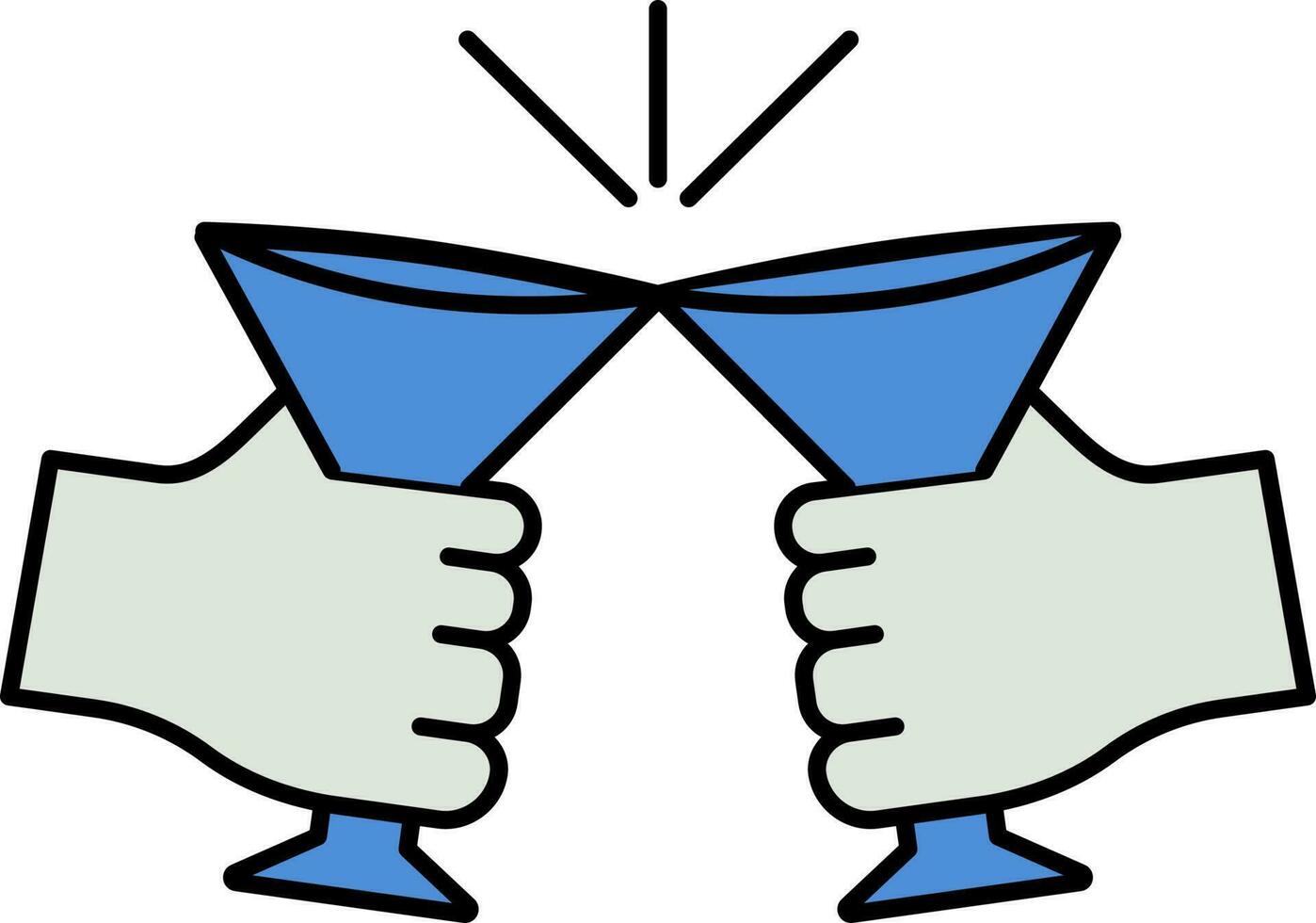 Hand Holding Glass Cheers Icon In Blue And Gray Color. vector