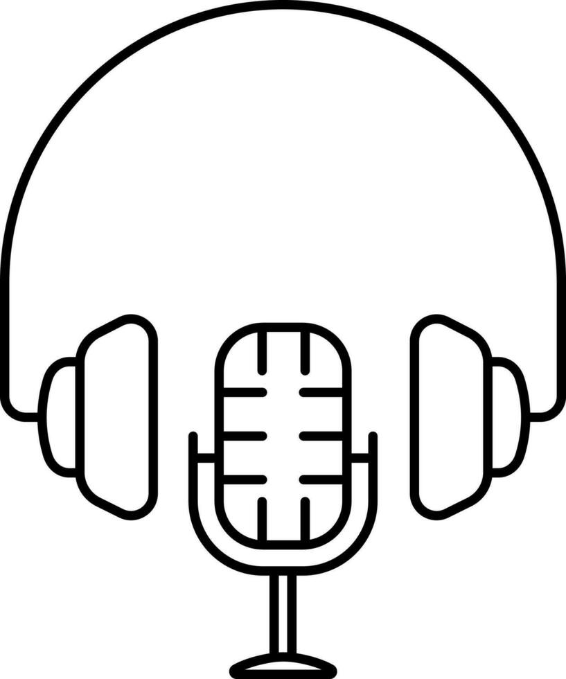 Black Line Art Illustration of Headphone with Microphone icon. vector