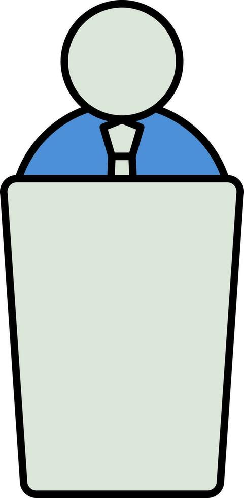 Businessman Behind Podium Icon In Blue And Gray Color. vector