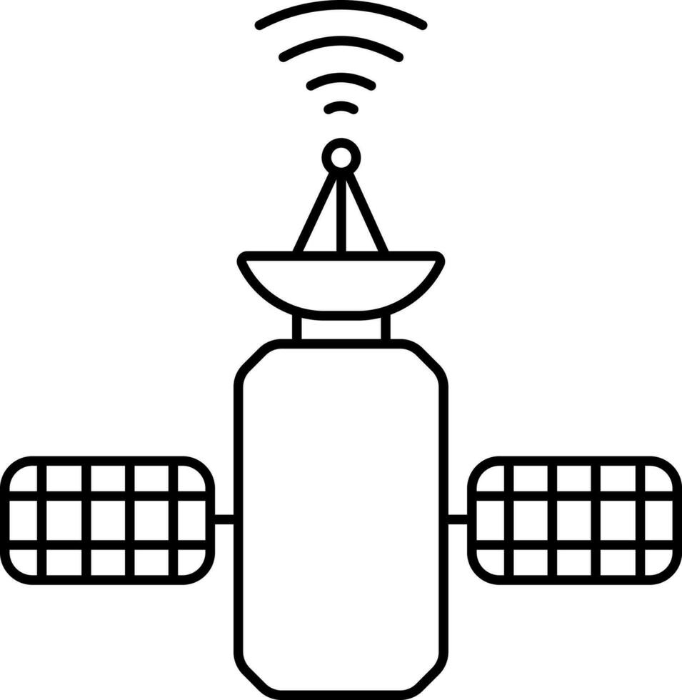 Black Line Art Illustration of Satellite Icon. vector