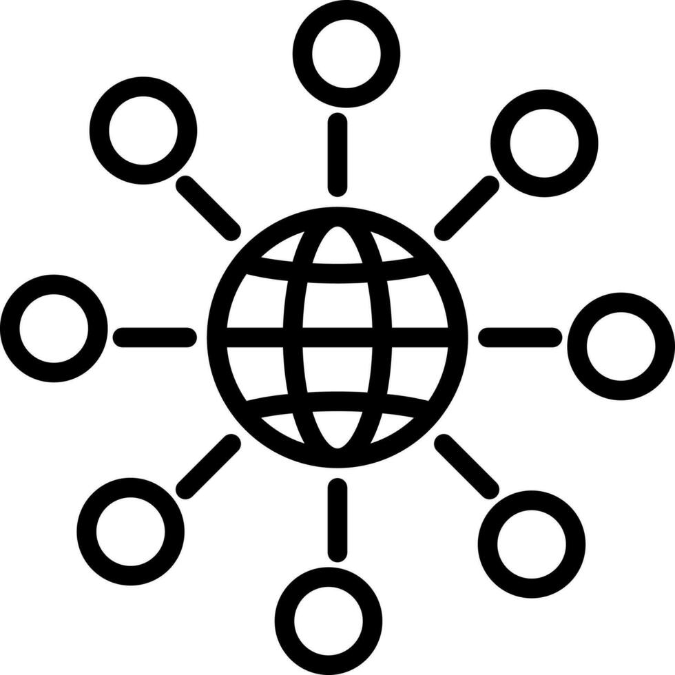 Global Networking Icon In Black Line Art. vector