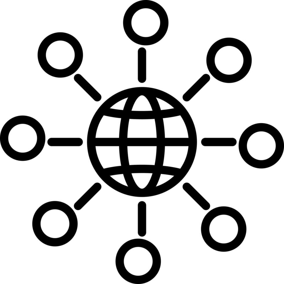 Global Networking Icon In Black Line Art. vector