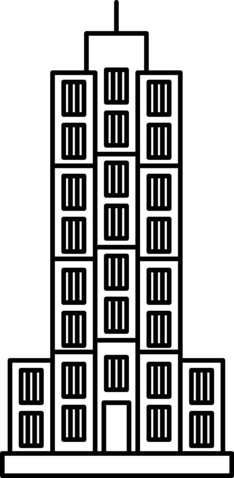 Skyline Building Icon In Black Line Art. vector