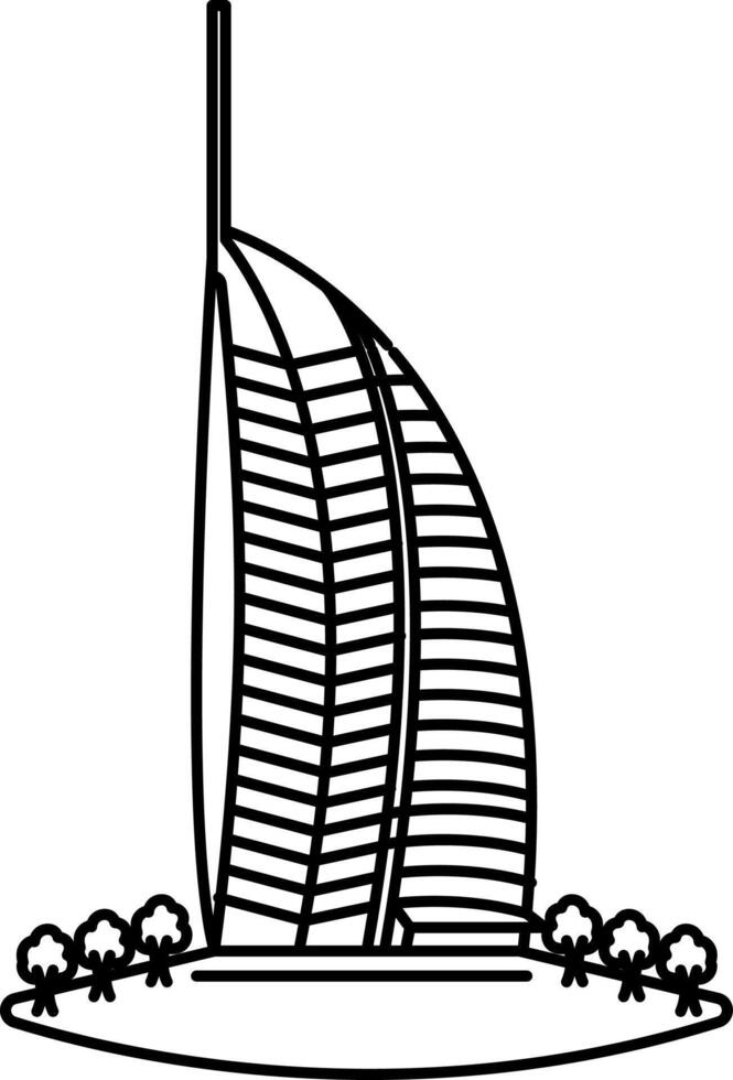 Burj Al Arab Icon In Black Outline. vector