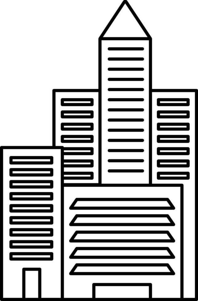 Skyscraper Building Icon In Black Outline. vector