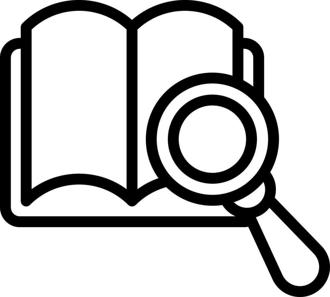 Search Book Icon In Black Line Art. vector