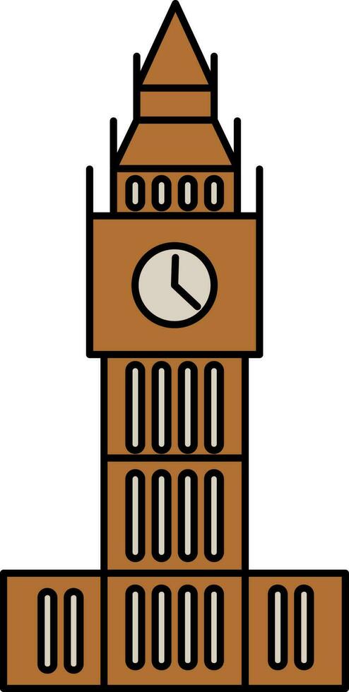 Clock Tower Icon In Brown Color. vector