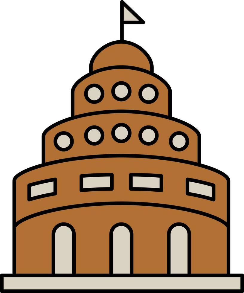 Government Building Icon In Brown Color. vector