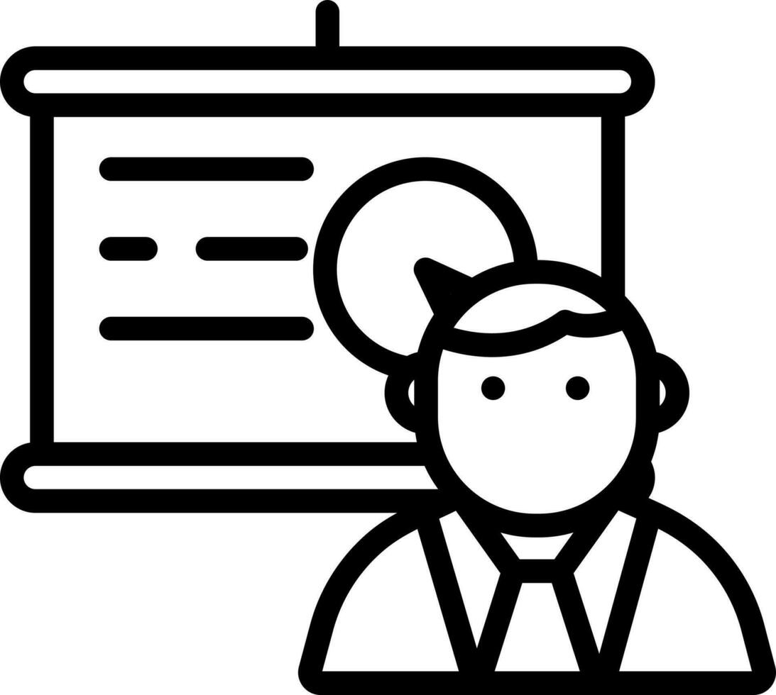 Businessman With Presentation Board Icon In Black Outline. vector