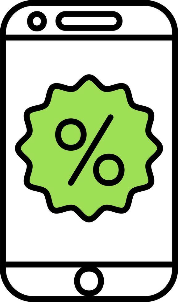 Green And White Color Online Discount In Smartphone Icon. vector