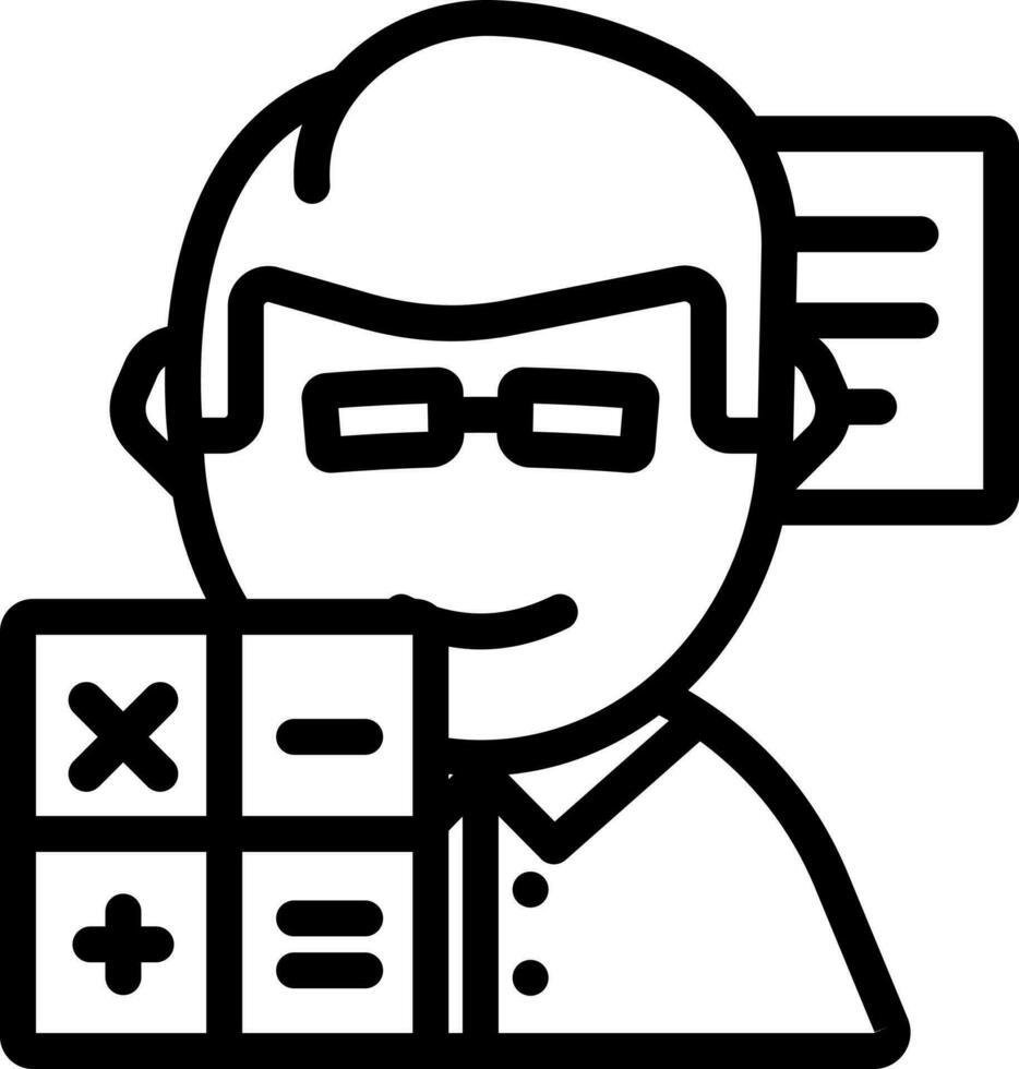 Accountant Man Icon In Black Line Art. vector