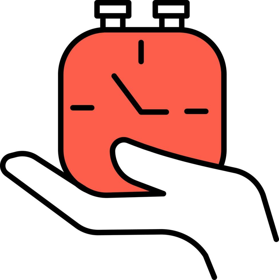 Hand Holding Stopwatch Icon In Red And White Color. vector