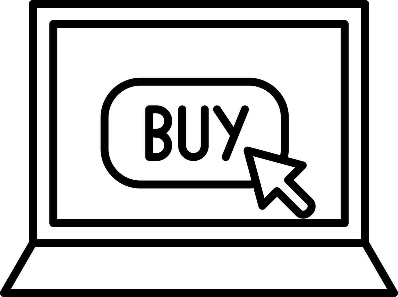 Black Outline Buy Button In Laptop Screen Icon. vector