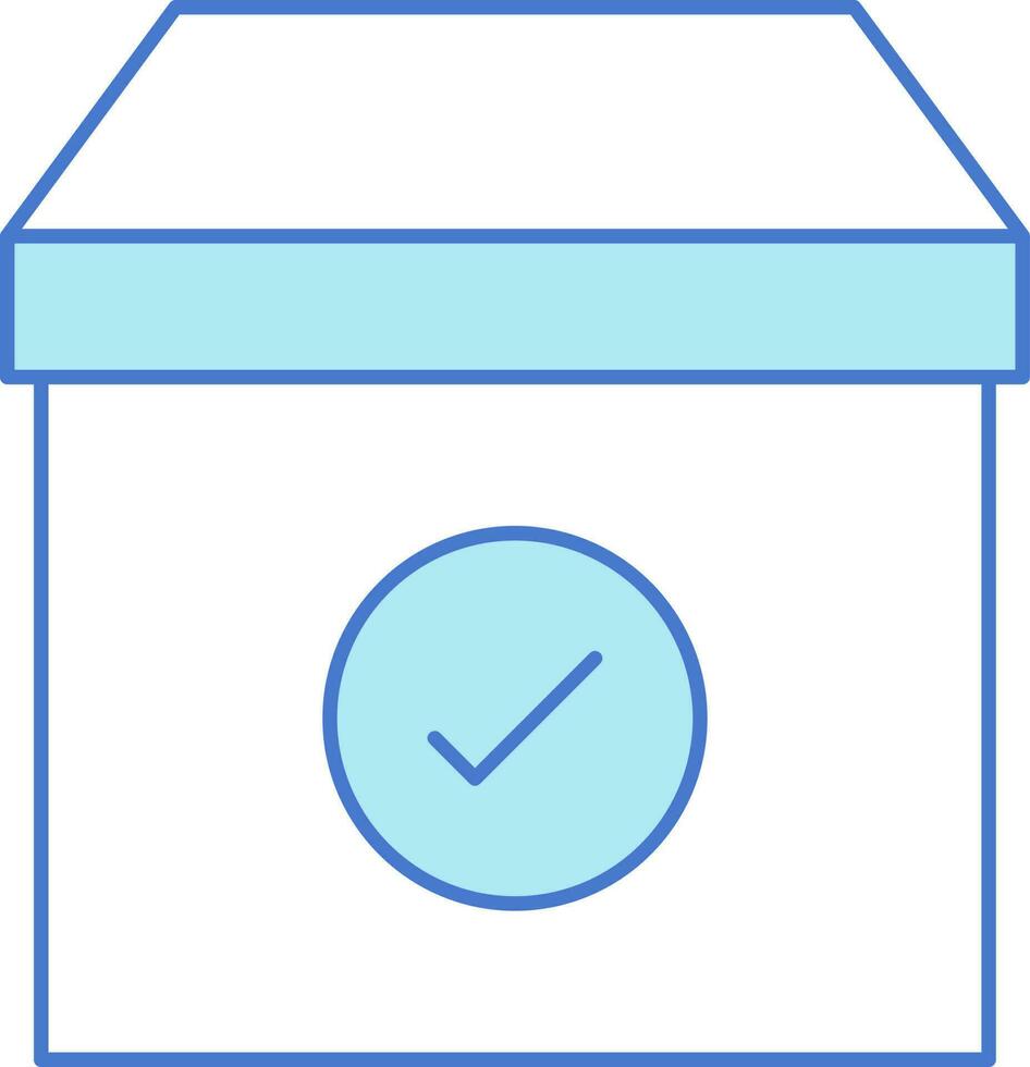 aprobar paquete o empaquetar icono en azul y blanco color. vector