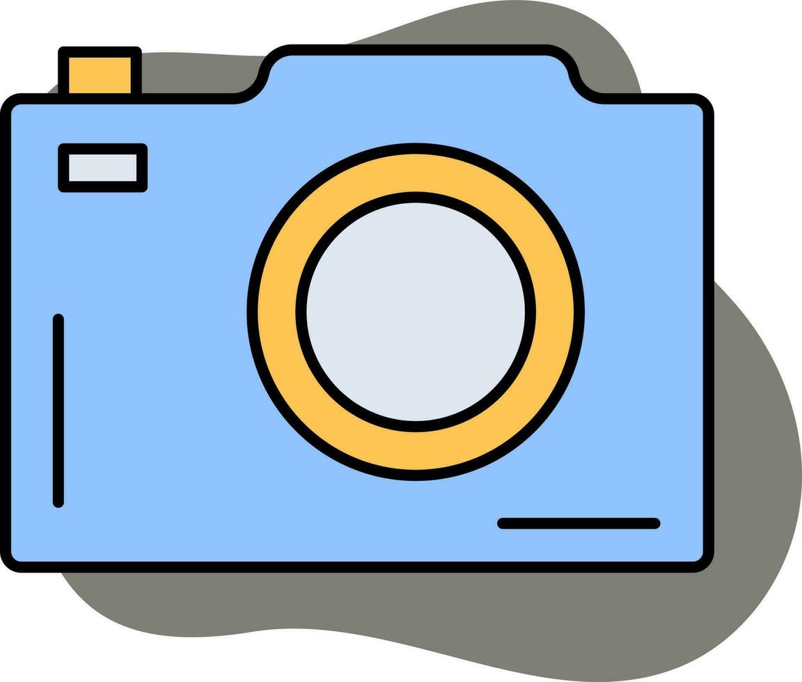 Blue And Yellow Color Camera Icon On White Background. vector