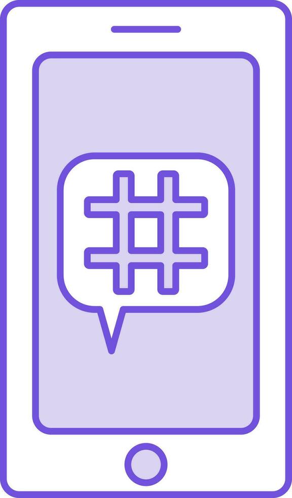 Hashtag With Smartphone Icon In Purple And White Color. vector