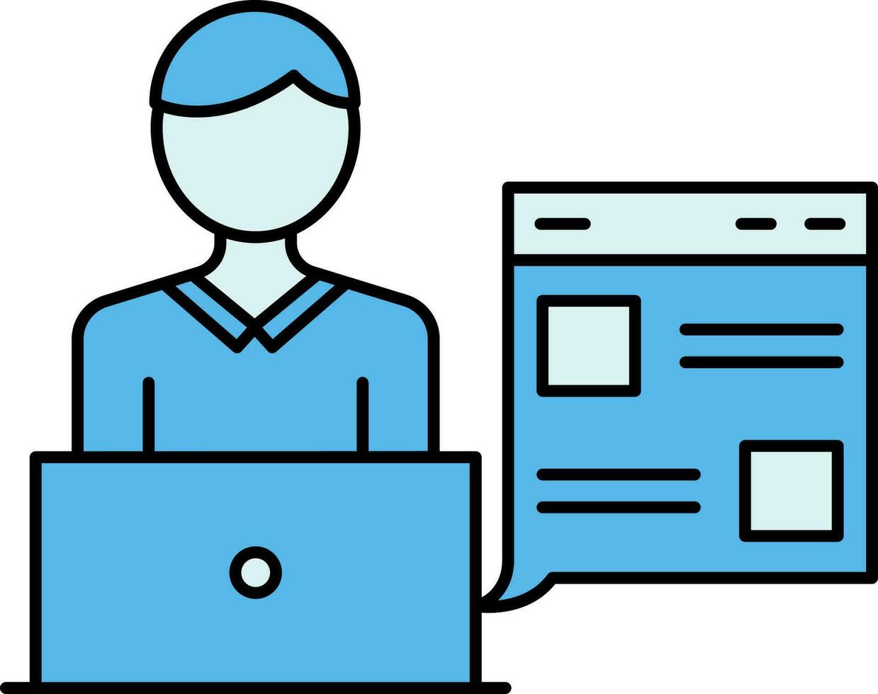 User Working On Laptop Icon In Blue Color. vector