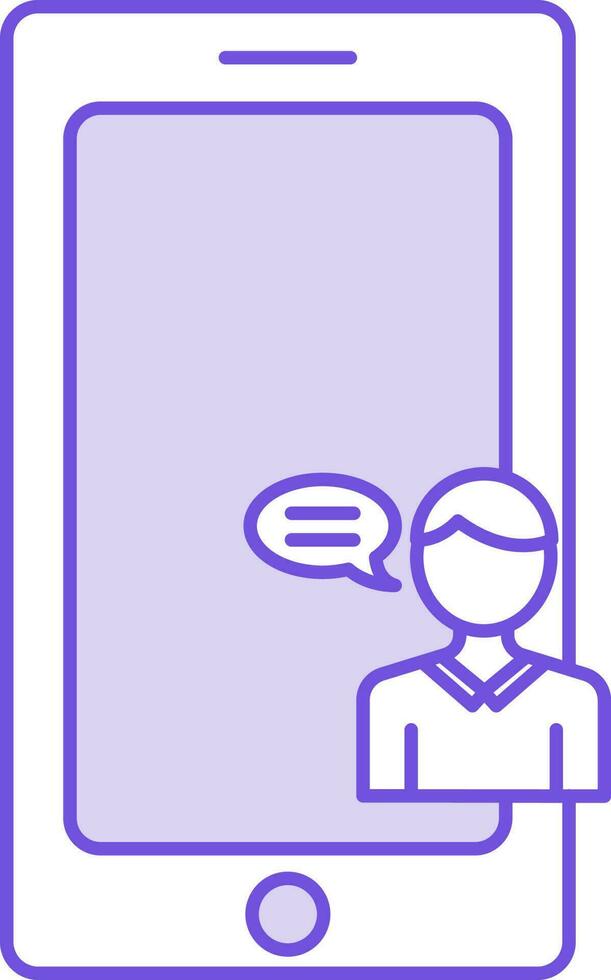 User Chat In Smartphone In Purple And White Color. vector