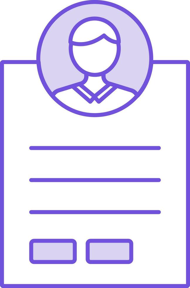 CV icono en púrpura y blanco color. vector