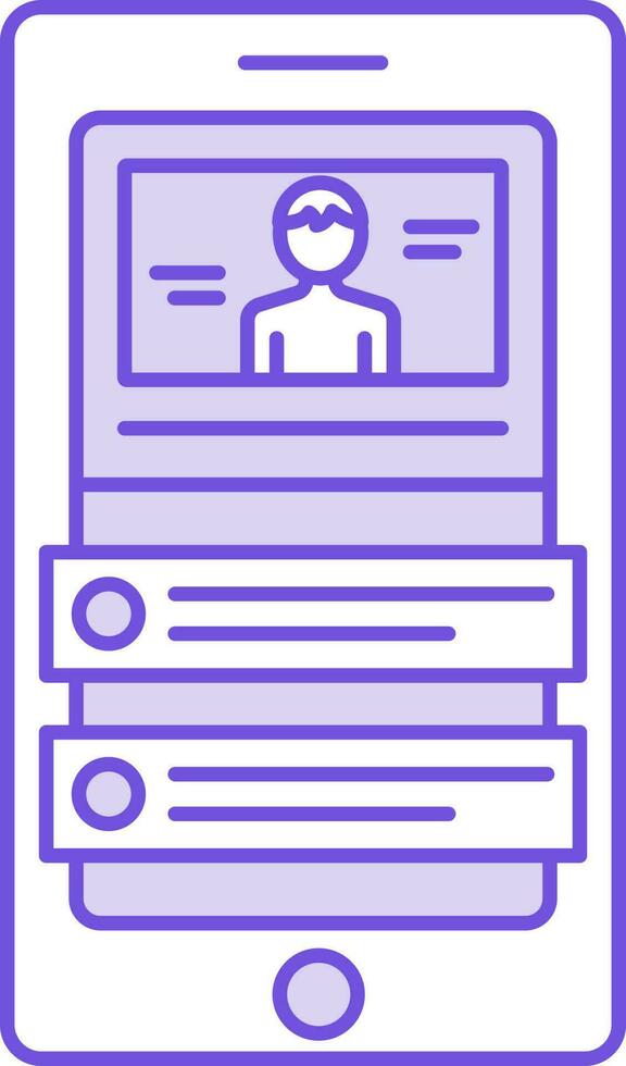 púrpura y blanco color vídeo En Vivo en teléfono inteligente icono. vector