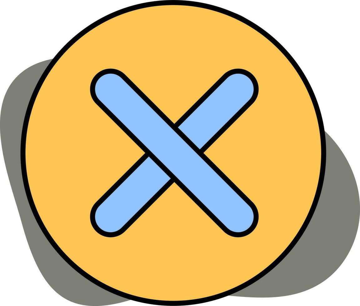 Yellow And Blue Color Delete Button Or Cross Sign On Gray Background. vector