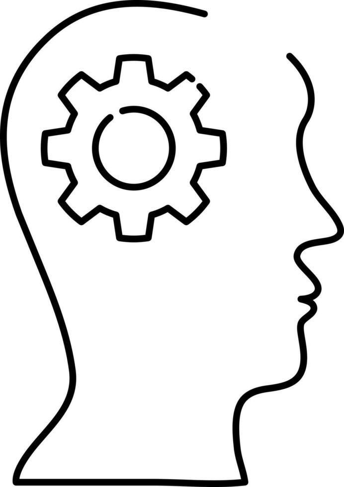 Human Head With Cogwheel Icon In Black Outline. vector