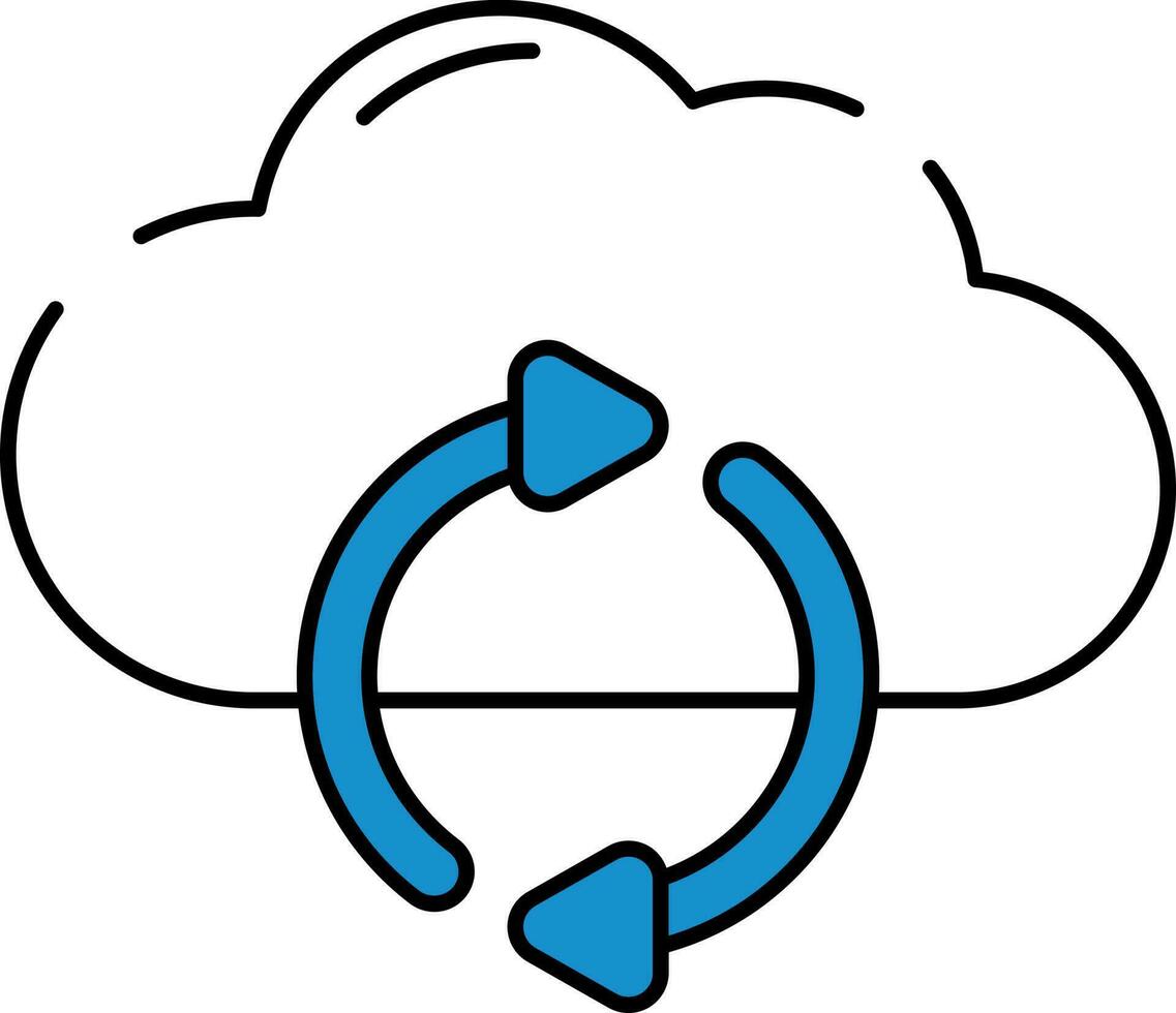 nube sincronizar icono en azul y blanco color. vector