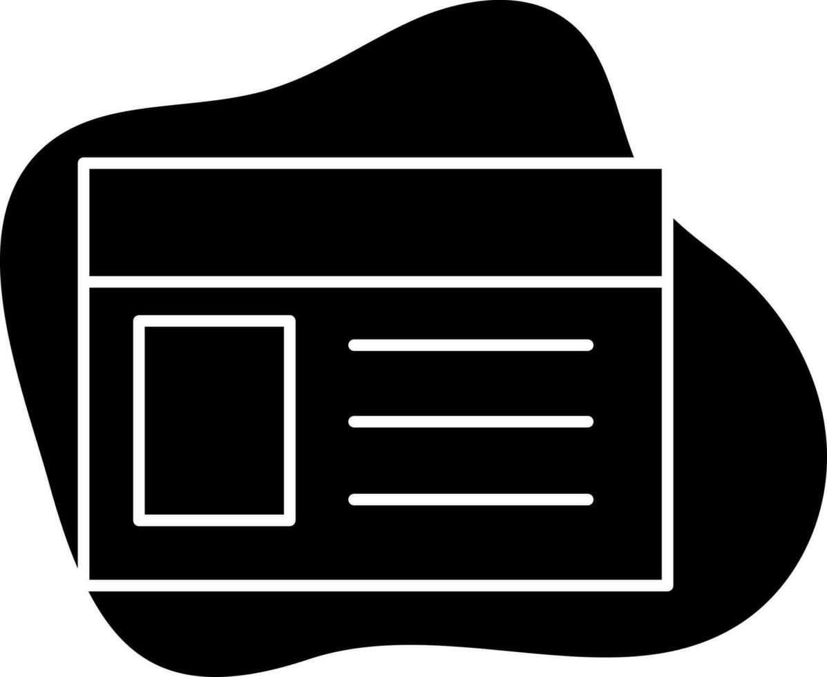 Glyph Style ID Card Or Webpage Icon On Black Background. vector