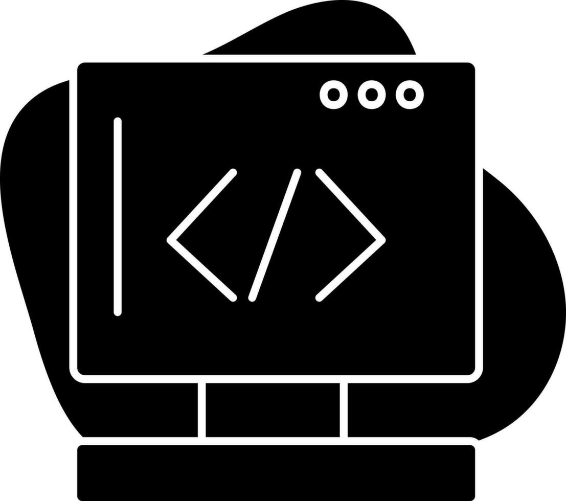 Flat Style Web Coding In Desktop Icon On Black Background. vector