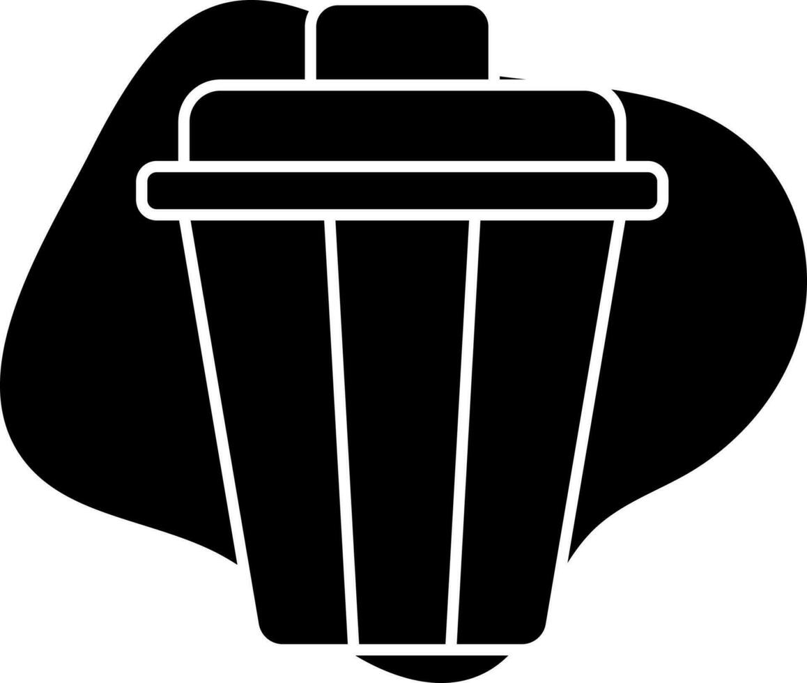 Glyph Style Dustbin Icon On Black Background. vector