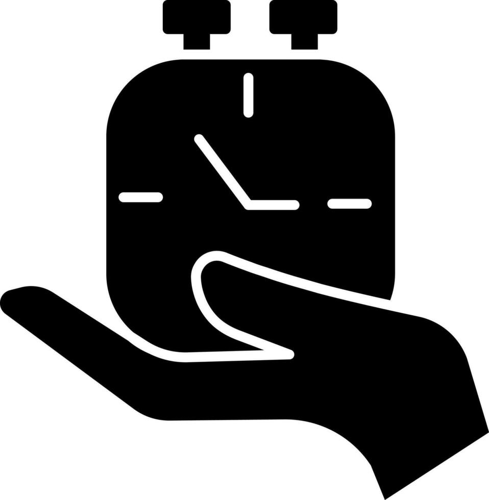 Hand Holding Stopwatch Icon In Glyph Style. vector