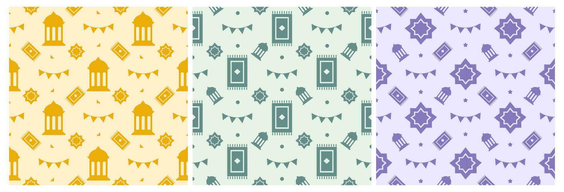 Set of Happy Islamic New Year Seamless Pattern Design Flat Illustration with Muslims Elements in Template Hand Drawn vector
