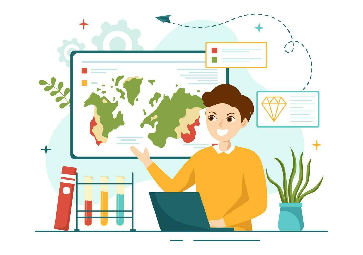 Geologist Vector Illustration with Soil Analysis and Features of the Earth for Science, Research or Expedition in Flat Cartoon Hand Drawn Templates