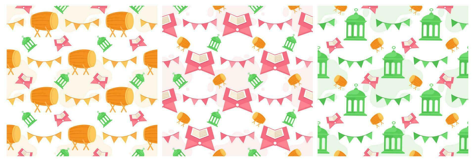 Set of Happy Islamic New Year Seamless Pattern Design Flat Illustration with Muslims Elements in Template Hand Drawn vector