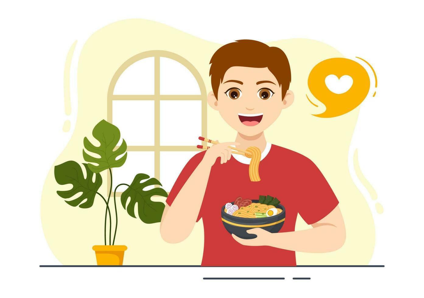 Ramen Vector Illustration of Japanese Food with Noodle, Chopsticks, Miso Soup, Egg Boiled and Grilled Nori in Flat Cartoon Hand Drawn Templates