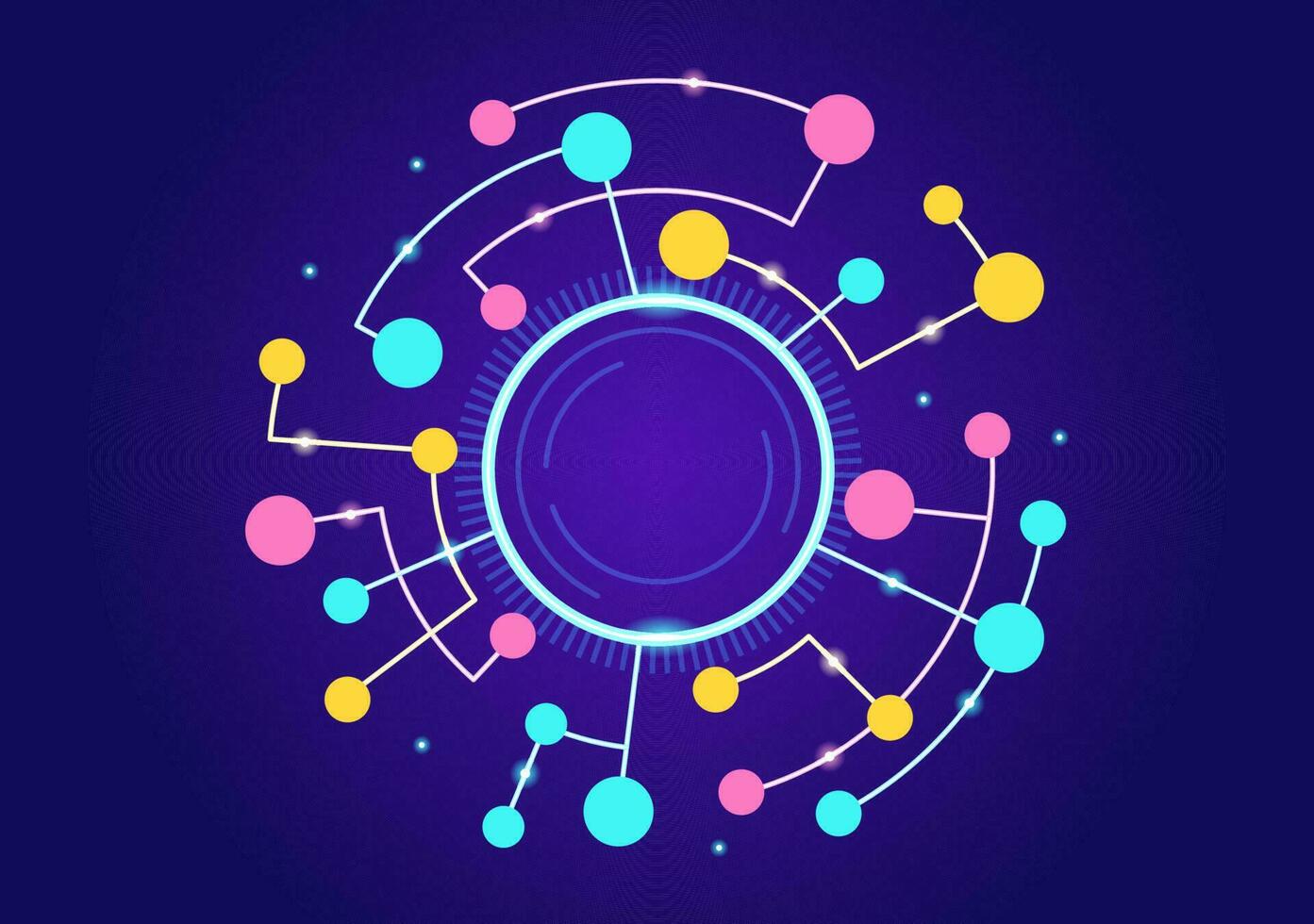 Abstract Social Network Vector Illustration with Polygonal Circles Shapes, Molecules Technology and Connecting Dots or Lines in Hand Drawn Templates