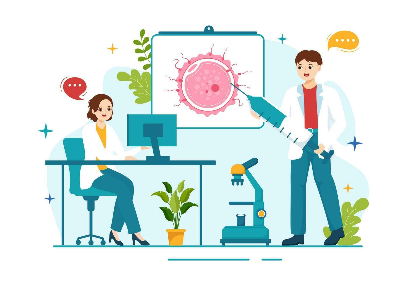 Artificial Pregnancy Vector Illustration with Couple After Successful Embryo Engraftment and Reproductology Health in Cartoon Hand Drawn Templates