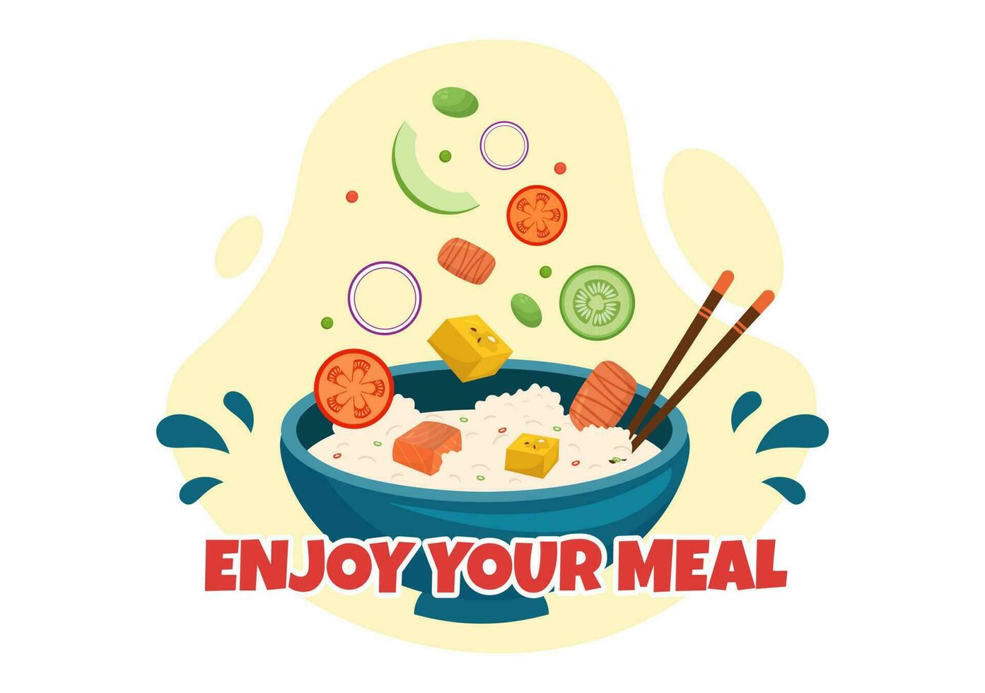 Enjoy Your Meal Vector Illustration a Variety of Delicious Food in Home or Restaurant in Flat Cartoon Hand Drawn Landing Page Background Templates